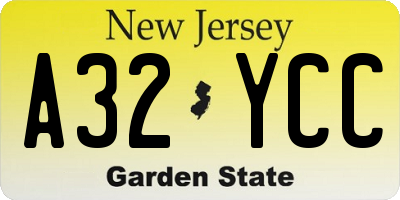 NJ license plate A32YCC