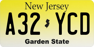 NJ license plate A32YCD
