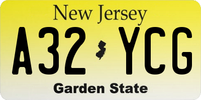 NJ license plate A32YCG