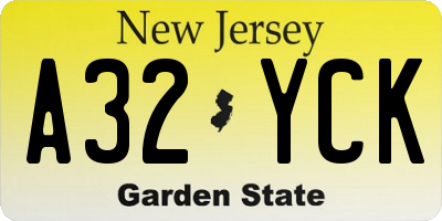 NJ license plate A32YCK