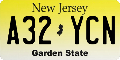 NJ license plate A32YCN