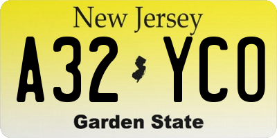NJ license plate A32YCO