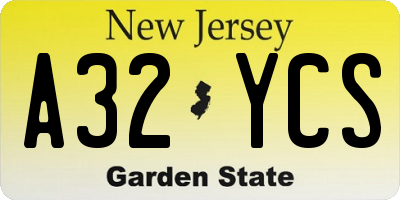 NJ license plate A32YCS