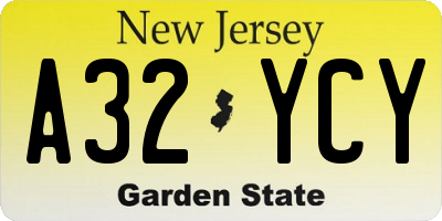 NJ license plate A32YCY