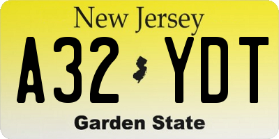 NJ license plate A32YDT