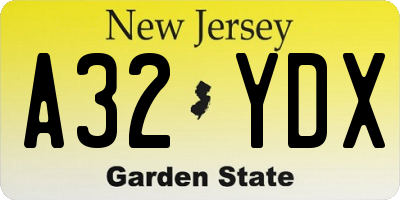NJ license plate A32YDX