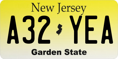 NJ license plate A32YEA