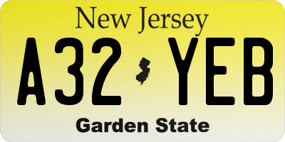 NJ license plate A32YEB