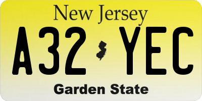 NJ license plate A32YEC