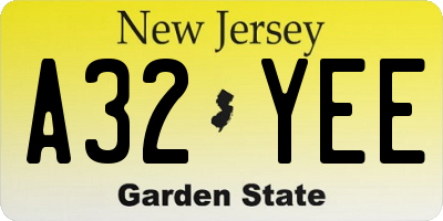 NJ license plate A32YEE