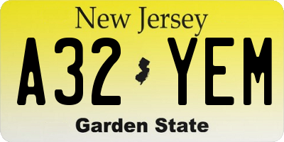 NJ license plate A32YEM