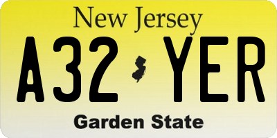 NJ license plate A32YER
