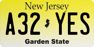 NJ license plate A32YES