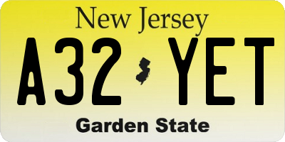 NJ license plate A32YET