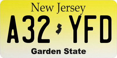 NJ license plate A32YFD