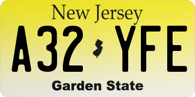 NJ license plate A32YFE