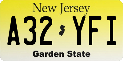 NJ license plate A32YFI