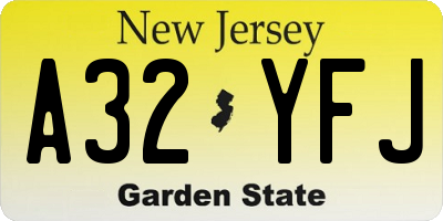 NJ license plate A32YFJ