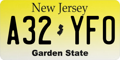 NJ license plate A32YFO