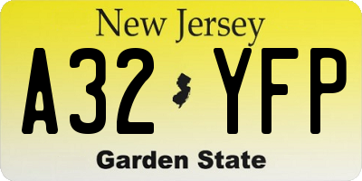 NJ license plate A32YFP