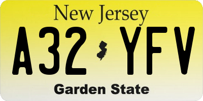 NJ license plate A32YFV