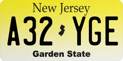 NJ license plate A32YGE