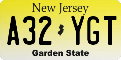 NJ license plate A32YGT