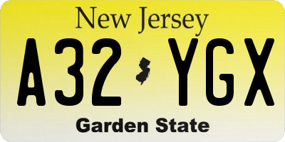 NJ license plate A32YGX