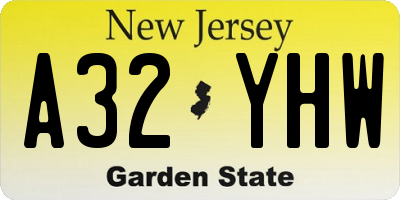 NJ license plate A32YHW