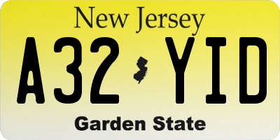 NJ license plate A32YID