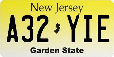 NJ license plate A32YIE