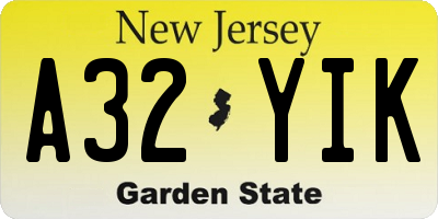NJ license plate A32YIK