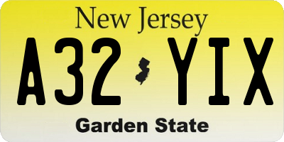 NJ license plate A32YIX