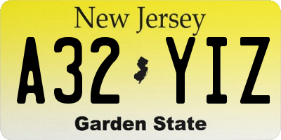 NJ license plate A32YIZ