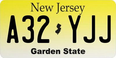 NJ license plate A32YJJ