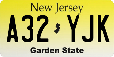 NJ license plate A32YJK