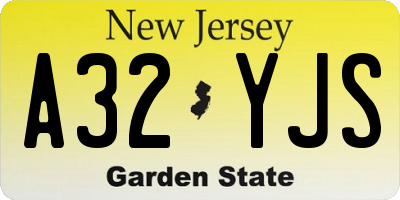 NJ license plate A32YJS