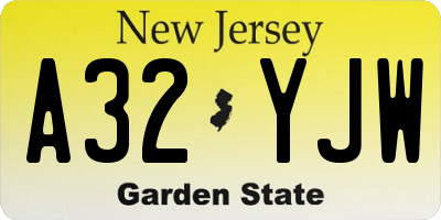 NJ license plate A32YJW