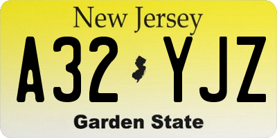 NJ license plate A32YJZ