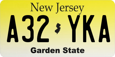 NJ license plate A32YKA