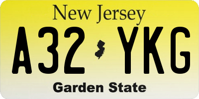 NJ license plate A32YKG