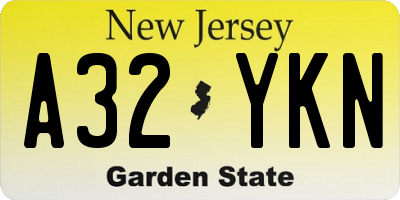 NJ license plate A32YKN