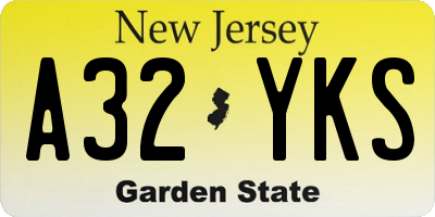 NJ license plate A32YKS