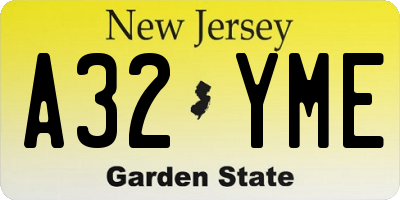 NJ license plate A32YME