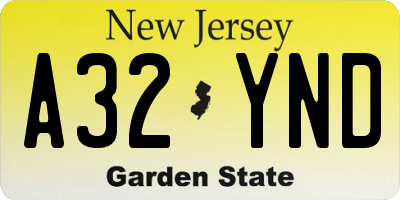 NJ license plate A32YND