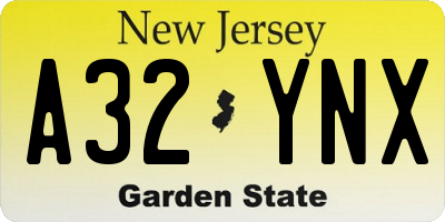 NJ license plate A32YNX