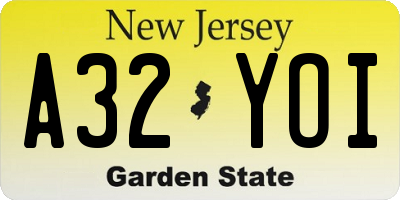 NJ license plate A32YOI
