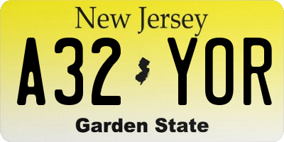 NJ license plate A32YOR