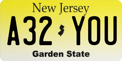 NJ license plate A32YOU