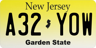 NJ license plate A32YOW